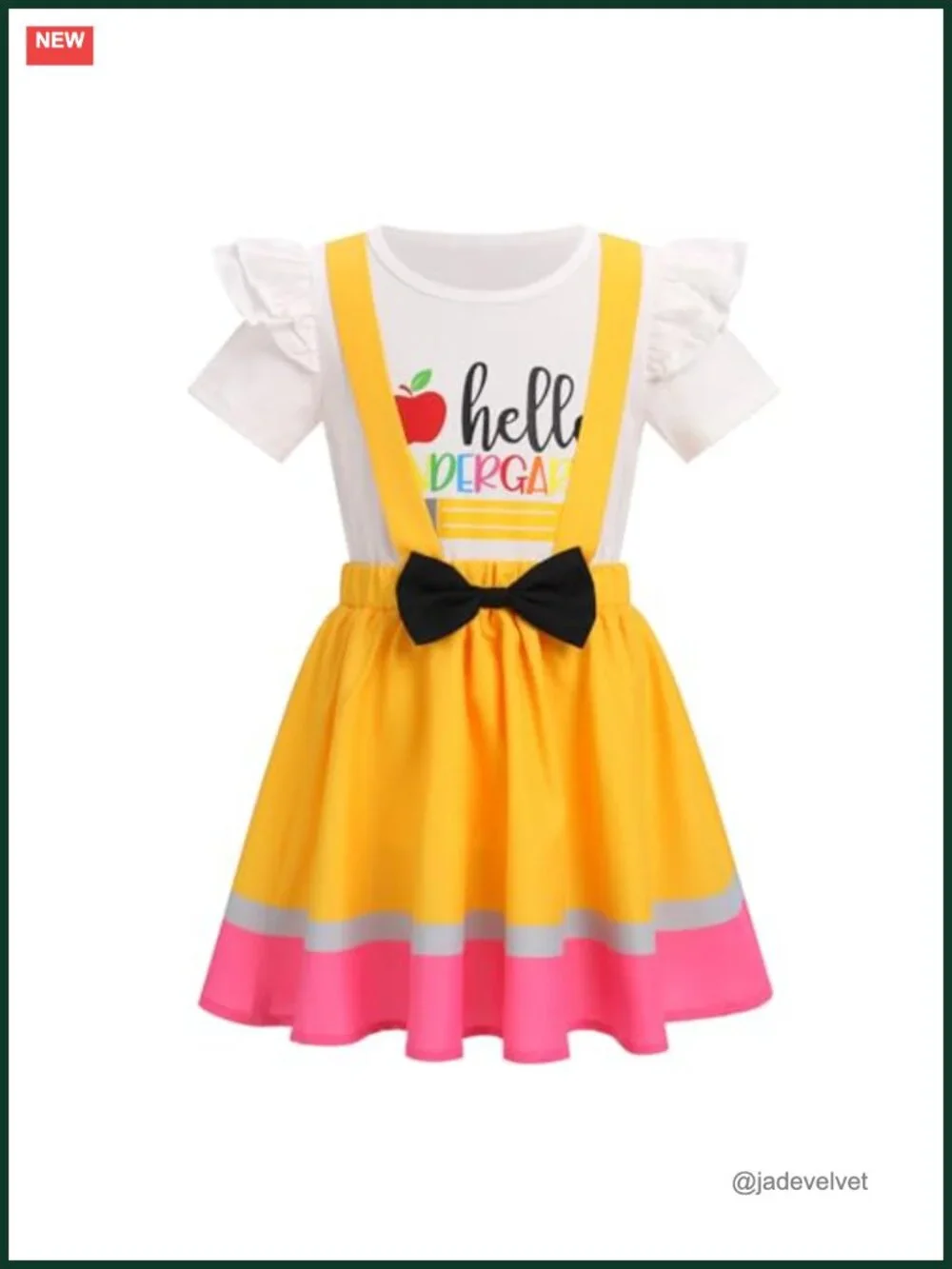 Toddler Girls Back to School Pencil Print T-Shirt & Suspenders Skirt Dress Set